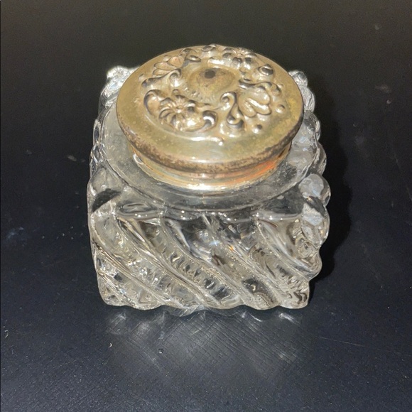 Other - Vintage Glass Inkwell with Ornate Gold Lid